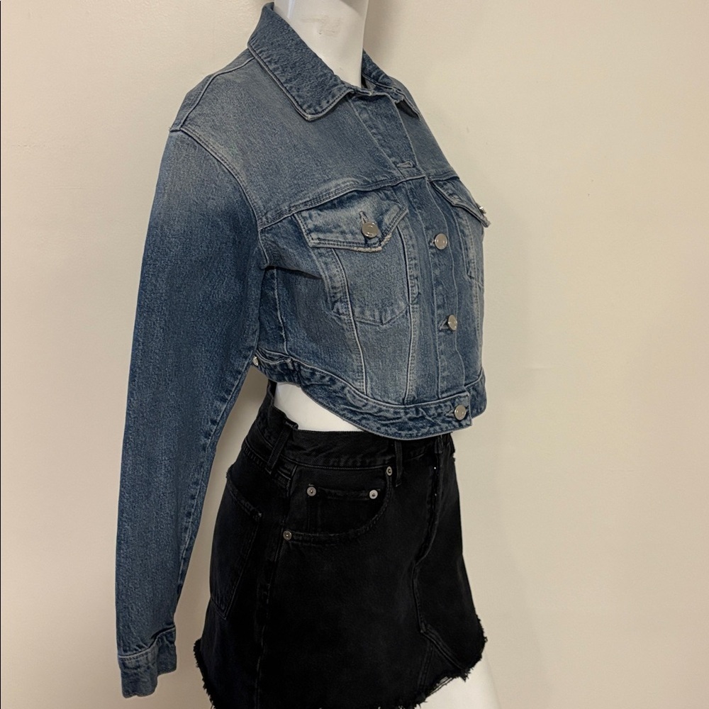 RtA Denim Lani Blue Cropped Asymmetrical Jean Jacket Coastal Cowgirl Festival - Picture 3 of 8